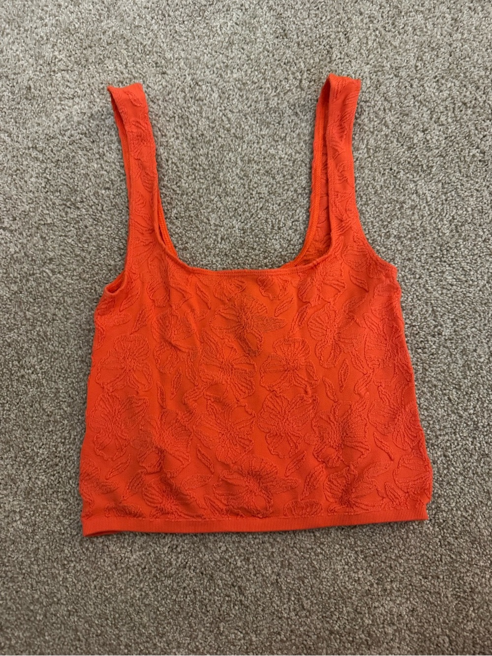 Bright Orange Textured Scoop Neck Tank Top
